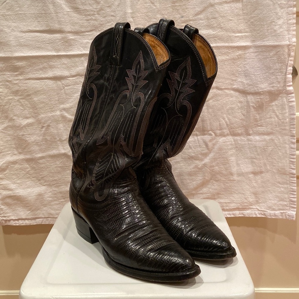 Vintage 1980s Dan Post lizard skin cowboy boot
